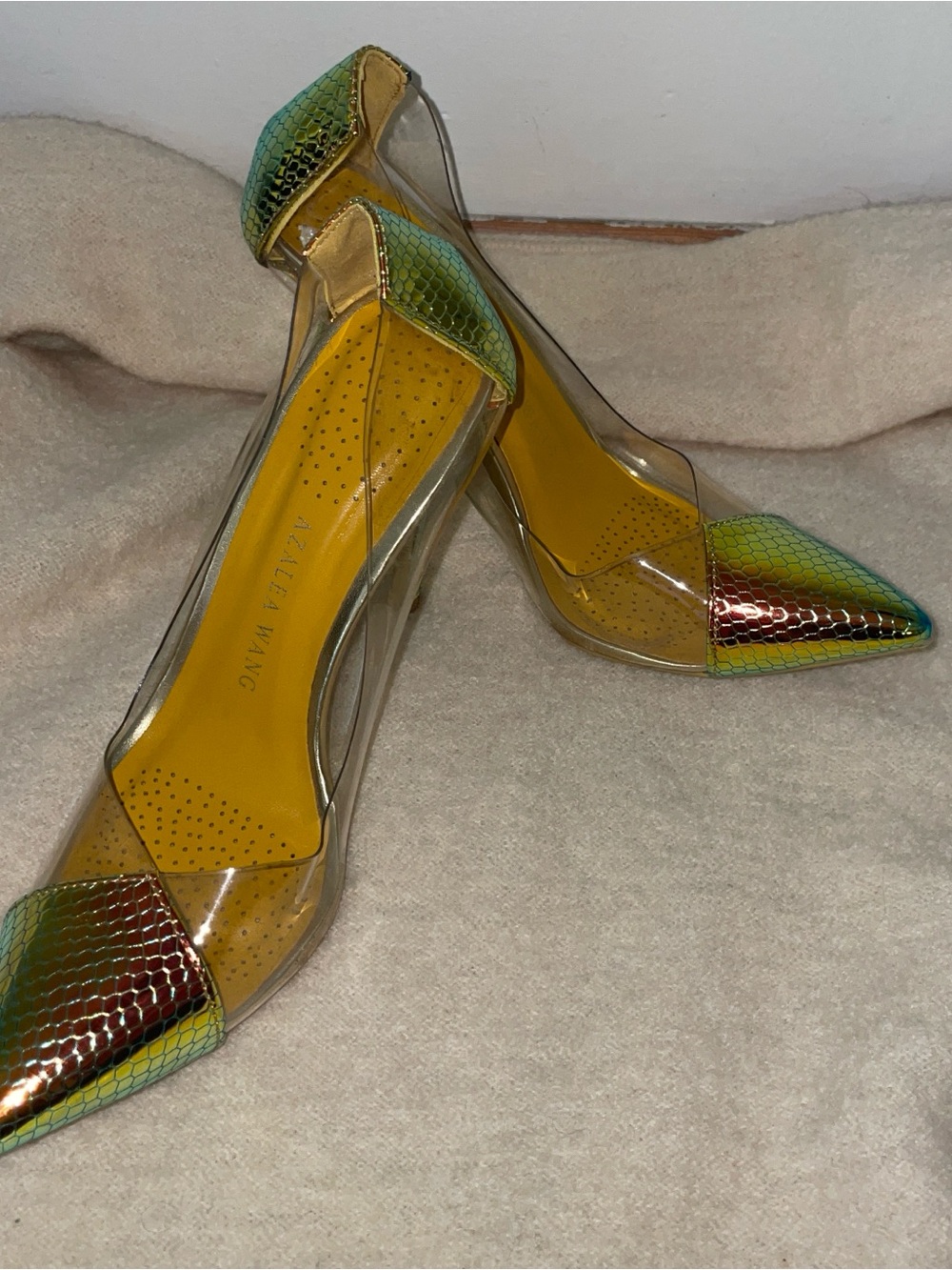 Clear Pointed Pump with Green Ombre Snake Accent groovy-unique 6.5